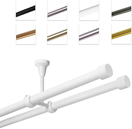 MDEKOR Gardinenstange 400 cm 2-läufig | Vorhangstange für die Deckenmontage Weiß aus Metall | Gardinenstangenset Ø 19mm