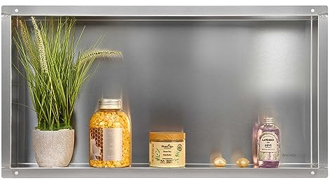 Balneo WALL-BOX SENZA BORDO Doccia a Parete Nicchia Doccia in Acciaio Inox 60x30x7cm, Impermeabile, Nicchia per Utensili da Bagno, Installazione Flessibile in Nicchia, Sotto Le Piastrelle