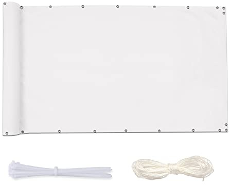 Timizi Frangi-Vista Balcone Ringhiera 80x450cm, Telo Ringhiera Balcone Esterno Antivento e Impermeabile Tenda Ombreggiante Robusto e Resistente per Recinzione Giardino - Bianco