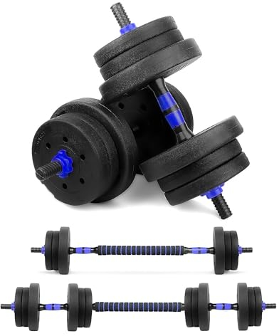 wuuhoo® 2in1 Fitness Hantelset Jimmy, 30mm Kurzhantelset Kurzhantelstange und Langhantelstange mit Gewichten, Fitnessgerät aus Kunststoff für Zuhause, HomeGym - 30kg - blau