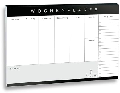 Previs Brand Wochenplaner Block A4 (21X29CM) mit 50 Blättern und minimalistischem Design - Schreibtischunterlage Wochenplaner Beschreibbar