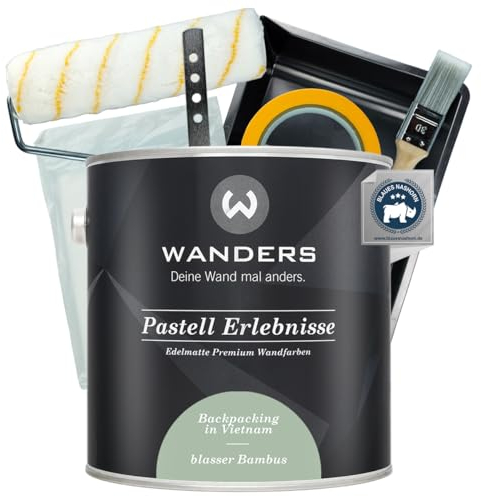 Wanders Pastell Erlebnisse Wandfarbe 2,5L (blasser Bambus, Grün) inkl. Streichset Basic – Premium Kreidefarbe, Leichte Anwendung, Hochdeckend, Ultramatt, Perfekt für Heim-DIY