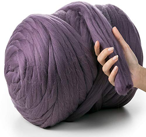MeriWoolArt® 100% XXL Merino Wool Yarn, 4-5 cm Thick Wool Yarn, Felting Wool Dry Felting, Wet Felting, DIY Chunky Wool Yarn Blanket, Baby Wool, Arm Knitting Blanket Yarn, Powder Purple, 100 g