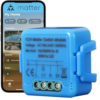 Yueyang Matter-intelligentes Lichtschalter-Modul, Mini-Relaisschalter WiFi 1 Gang 16A Intelligente Hausautomation funktioniert mit Homekit Alexa Google Home (1)