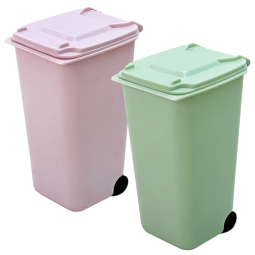 KOMBIUDA 2 Mini Botes de Basura de Escritorio con Tapa, Soporte para Bolígrafos, Polipropileno Compacto, Práctico para Organizar y Mantener Orden en Oficina y Hogar