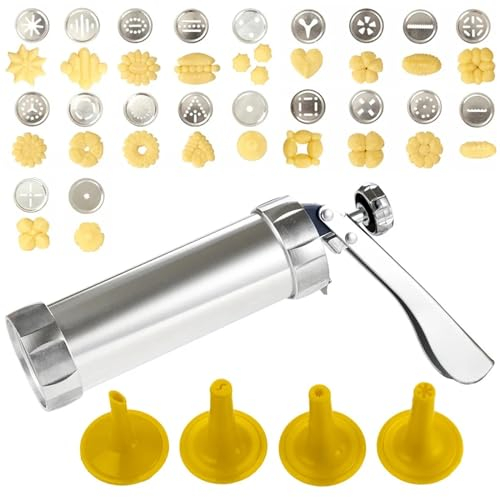 Seringue à PâTisserie en Acier Inoxydable Cookie Press Stainless Steel Biscuit Maker Machine Mold Cream Cake Flower Decorative Kitchen Pastry Syringe Baking Tools Presse à PâTisserie