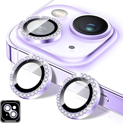 Kucheed Diamond Camera Lens Protector Compatible for iPhone 12/12 Mini, Bling Tempered Glass Camera Cover, Individual Automatic Alignment Metal Rings, Glitter Phone Lens Cover Film Stickers