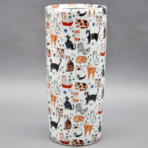 MAISONICA Multicoloured Cats 18 Tall Round Black White Ceramic Cat Umbrella Stand Stick Holder