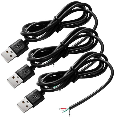 KUOQIY 3-stückige USB-A Stecker 5V / 3A Pigtail-Kabel, 1m 22 AWG DIY-Kabel für USB-Geräte Reparatur