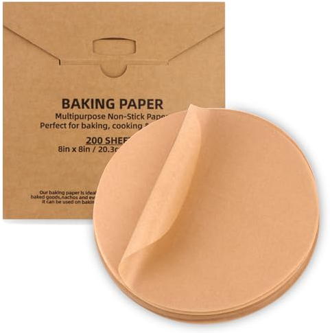 Backpapier Rund 200 Stück 20,3cm, Backpapier Zuschnitte, Antihaft Fettdicht Pergamentpapier Zum Backen, Butterbrotpapier für Kuchen, Pizza, Burger, Käse (Braun, 200 Stück-20.3 cm)