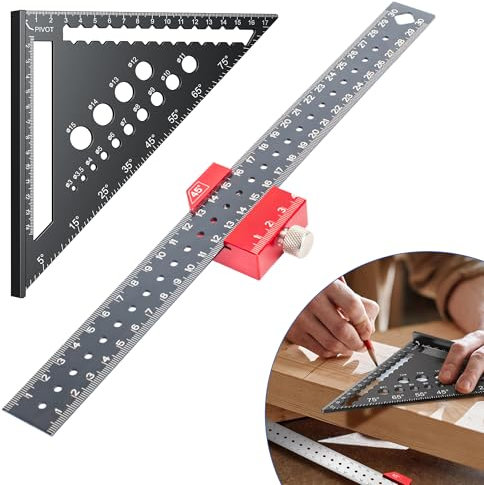 300mm Streichmaß Lineal Metall: Anreisswerkzeug Zimmermannswinkel Anschlaglineal zum Markieren von 45°, 90°für Holzbearbeitung Heimwerken Handwerk (Schwarz 2)