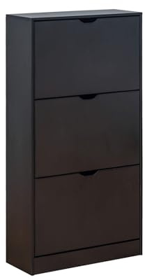 Rebecca Mobili Rymdbesparande skoskåp, skoskåp, MDF, svart, 3 dörrar, för 12 par, för badrum hall hall - HxB x D: 119 x 60 x 23 cm - Art. RE7012
