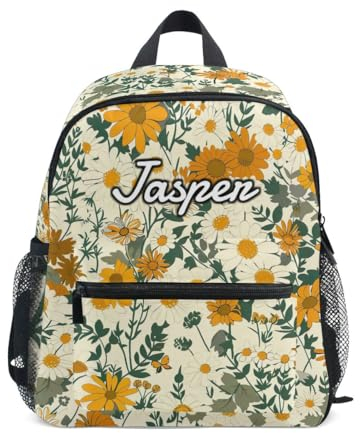 CHIFIGNO Personalisierter Rucksack mit Namen, personalisierter Kinder- und Kleinkind-Rucksack für Jungen und Mädchen, individuelle Schultasche für Schule, Reisen, Vintage Gänseblümchen und Wildblumen,