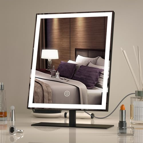 ANTENLICHT Schminkspiegel mit Beleuchtung, 3 Farbmodi, LED Dimmbar Schminkspiegel mit Licht, Hollywood Spiegel, Schwarz Kosmetikspiegel mit Beleuchtung, Touch Control Tischspiegel