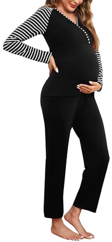 Bresdk Camicia da Notte Donna Premaman Cotone Pigiama Allattamento Ospedale Pigiama maternità