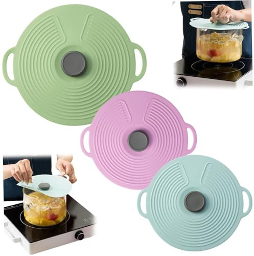 Lot de 3 couvercles en silicone pour casseroles et poêles de 32,4/23,9/20,1 cm, couvercles réutilisables à ventouse pour bols