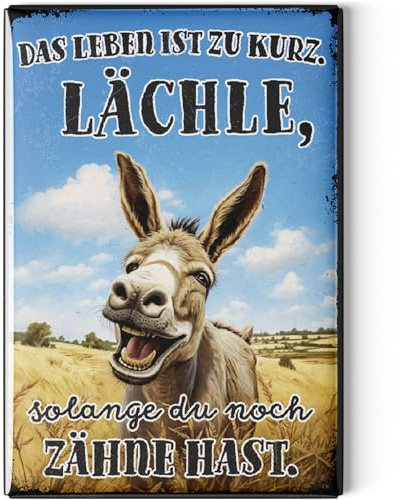 LANOLU Kühlschrankmagnete lustig- Lächle, so Lange du Zähne hast Esel - lustige Magnete mit Sprüchen und witzigen Motiven 8x5,5cm