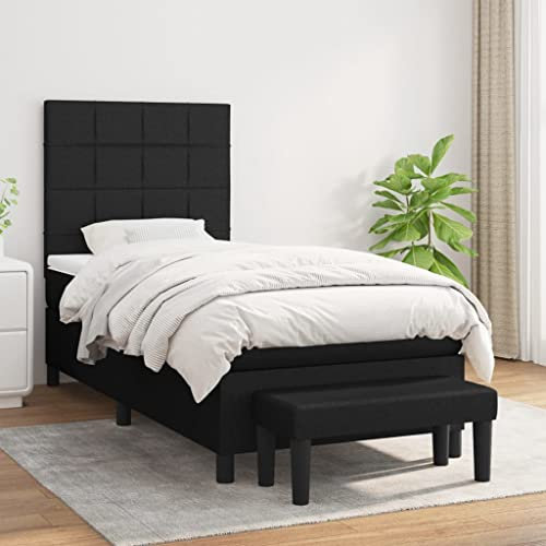 OHOOWOO Boxspringbett mit Matratze Schwarz 90x190 cm Stoff,Bequemes Boxspringbett mit verstellbarem Kopfteil und hochwertiger Matratze für erholsamen Schlaf