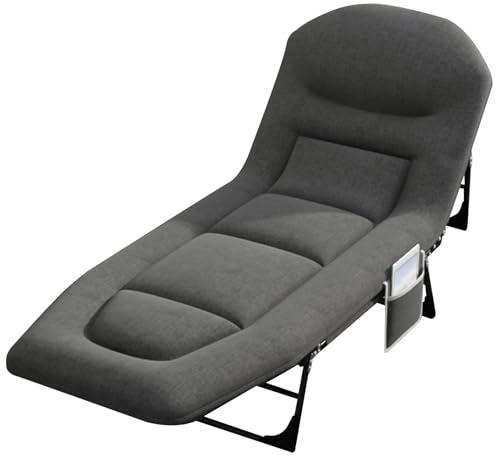 Yagosodee Folding Bed Guest Bed, Foldable Bed, Folding Single bed with Mattress Side-Pocket and Adjustable Backrest for Spare Temporary Office Nap, Camping, Beach(200x65cm), Dark Grey