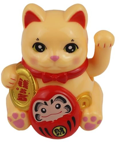 Freak Scene Glückskatze Mini Maneki-Neko Medaille Solar 5cm Winkekatze Lucky cat beige