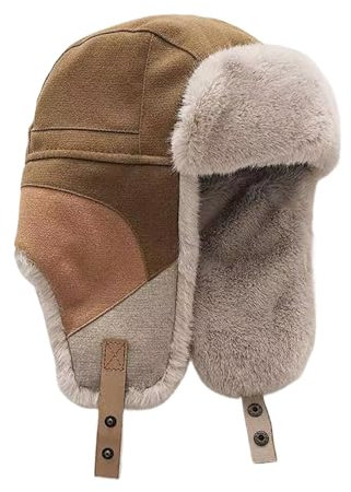 ZALXOZYL Winddichte Warme Wintermütze Aus Samt Mit Bommel für Herren Thermo-Beanie Geeignet für Outdoor-Sportarten Größere Größe Coffee One Size