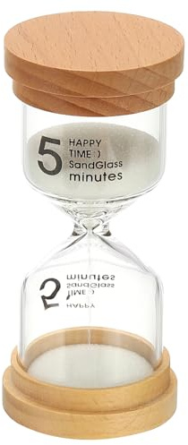 PATIKIL 5 Minuten Sanduhr für Spiele Klassenzimmer Küche Büro Weiß | Holz Sanduhr aus hochwertigem Borosilikatglas Sanduhr, Dekoration zu Hause