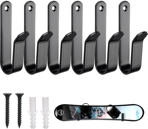 CANGCANG 6 stycken skateboard vägghållare, snowboard väggfäste med skruvar och gummiskydd, svart, stabilt väggfäste för skateboards, longboards, snowboards och surfbrädor