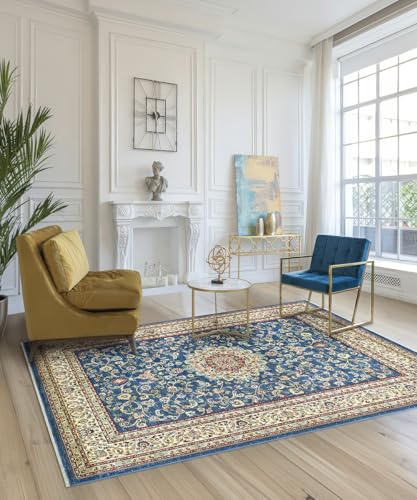 Pierre Tappeti Tappeto salotto soggiorno camera KAZAKH 2154 stile orientale persiano motivo classico tradizionale blu navy e beige cm.200x300