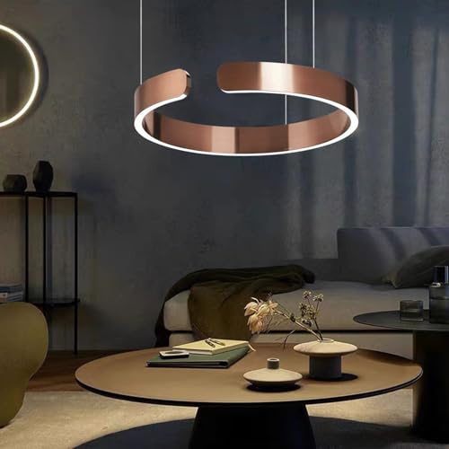HYQJUNE LED Hängelampe Moderne Dimmbar Pendelleuchte Ring Hängelampe Esstisch Minimalistisches Hängeleuchte For Wohnzimmer Aluminium Esszimmerlampe Lampen Rose Gold(60cm)