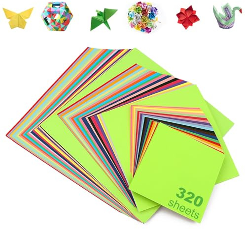 320 Blatt Origami Papier 20x20/15x15/10x10cm 20 Farben 70 g/m² Doppelseitig | Bastelpapier Bunt Quadratisch Gleichmäßige Dicke Leicht zu Falten und Reißfest für DIY Schule Kunst Bastelprojekte