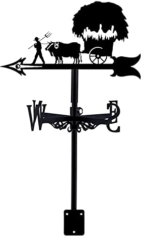 Estaca de jardín, paleta de tiempo retro, carro, granjero, escena de granja, veleta, indicador de dirección decorativo para exteriores