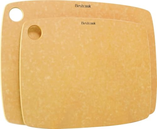 BESTCOOK Tagliere in Fibra di Legno, Set da 2, Lavabile in Lavastoviglie, Anti-poroso ad Alta Densità, senza BPA, Adatto ai Coltelli, Ideale per Tagliare Carne, Verdure, Formaggi e Pane