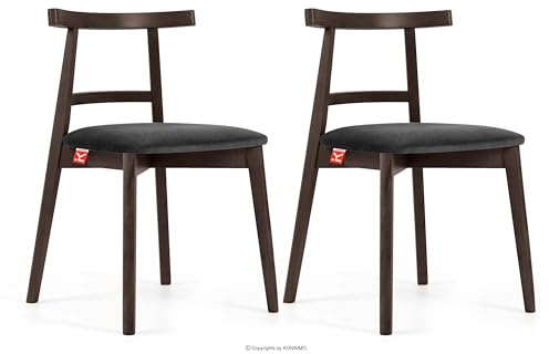 konsimo Holzstuhl Esstischstühle LILIO, Holzstühle, Polsterstühle 2 St. - hergestellt in der EU, Vintage-Stil, Massivholzrahmen aus Buche (Graphit/Dunkle Walnuss, 2 Stühle)