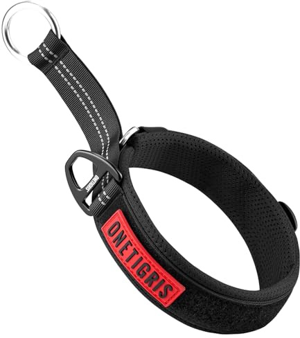 OneTigris Zug-Stopp Hundehalsband, Weich Gepolstert Breites Hundehalsband mit Reflektierend für Mittelgroße und Große Hunde, Schwarz XL