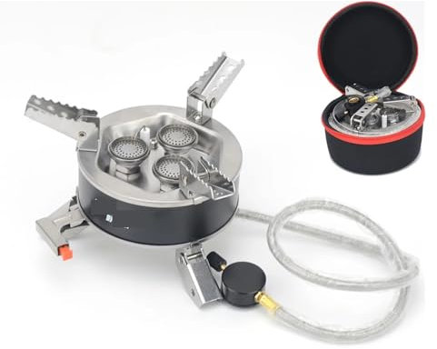 TIEOAXFT 6800W 12800W 18000W Stufa da Esterno Portatile Stufa a Gas da Campeggio Bruciatore a Testa Pieghevole Forte Stufa a Fuoco con Custodia for Escursionismo(3 Burner)