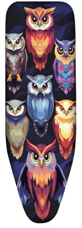 Ironing Board Covers 125 x 45 Elasticated Owl with Padding, Easy Fit and Resists Scorching,Bungee Elasticated Ironing Board Covers Large, Easy Placement