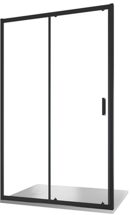 Box Doccia Nicchia 105cm Apertura Scorrevole Vetro Temperato 6mm Trasparente Profili Nero Opaco h185cm mod. Tonga
