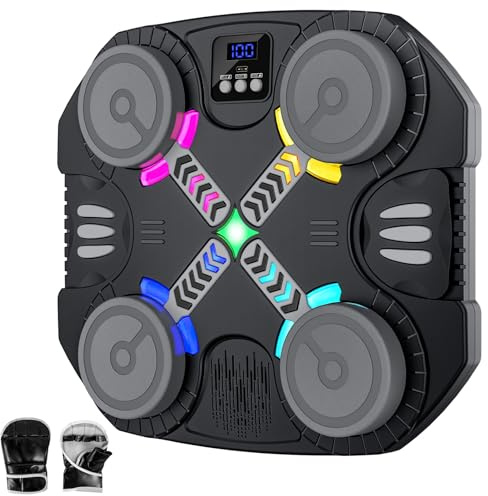 Music Boxing Machine for Kids, 2025 Bluetooth Music Boxing Machine with Gloves, 2 Modes & 5 Speeds, Intelligent Counting, Wall Mounted Musical Boxing Machine for 3-12 Year Old (Black)