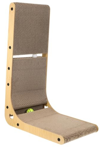 Kisangel Rascador Vertical para Gatos y Gatitos de Papel y Madera con Diseño L, Juego de Interior Que Promueve Hábitos Saludables y Cuenta con Campanas Color Aleatorio