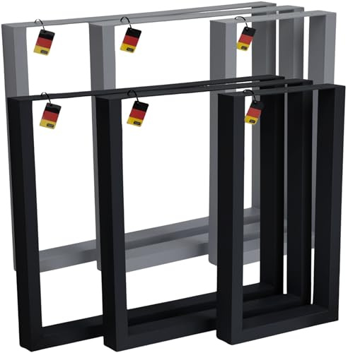 Tischbeine Tischkufen Metall Tischgestell schwarz grau vierkant für Esstisch, Schreibtisch | pulverbeschichtet | Montagematerial & höhenverstellbare Füße | Schrauben (schwarz, 2 Stück 90x72 cm)