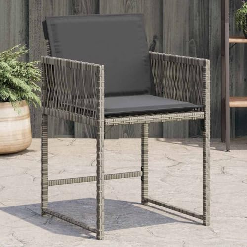 Frdhee Gartenstühle Kleiner Stuhl,Gartenstühle mit Kissen 4 STK. Grau Poly Rattan,Balkonstühle für Hof,Terrasse