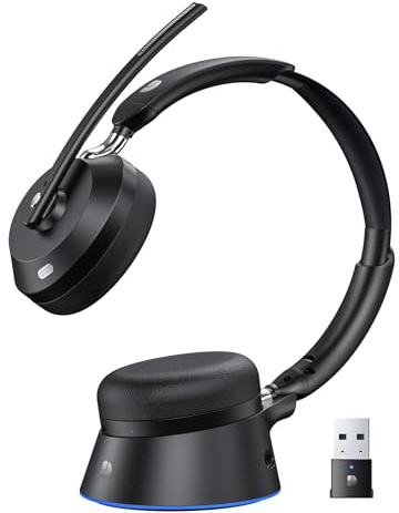 Wireless Headset with Mic for Work, Noise Cancelling Bluetooth Headset with Microphone for PC, Charging Base & USB Computer Headset with Microphone for Call Center/Office/Home/PC/ Laptop/Teams/Zoom
