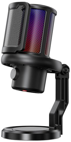 K KASONIC Micrófono USB Gaming con Iluminación RGB & Filtro Anti-Pop
