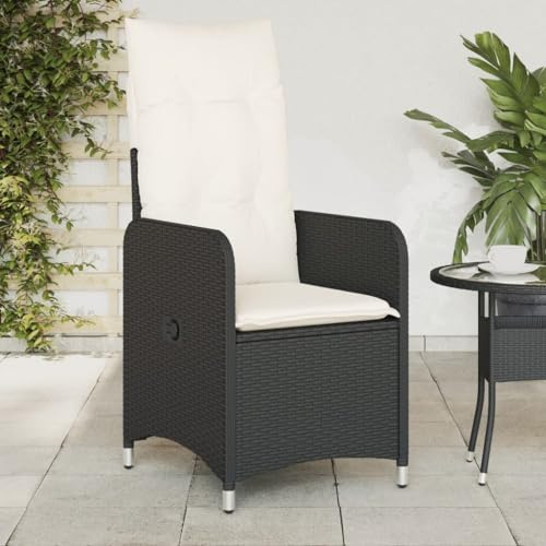 Mokuyary Gartensessel mit Kissen 2er Set Verstellbar Schwarz Poly Rattan Balkonstuhl Verstellbare Rückenlehne Terrassenstühl, Esszimmerstühle für Terrasse， Garten, Balkon -D