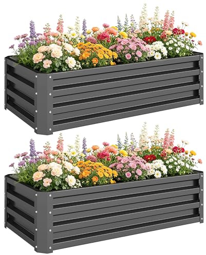 Outsunny Juego de 2 Jardineras Exterior Grandes de Acero Galvanizado, Huertos Urbanos, Maceteros Exterior Elevados para Plantas, Flores, Terraza, Jardín, Resistente a la Intemperie, 110x50x30 cm, Gris