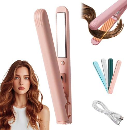 Mini Lockenstab mit doppeltem Verwendungszweck,2026 Upgrade Mini Glätteisen für kurzes Haar, Mini Lockenstab mit Doppeltem Verwendungszweck, Haarglätter und Locken 2 in 1 (Pink)