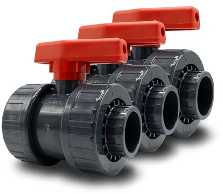 Baumaxxe 3x PVC Kugelhahn 40mm - 2-Wege Absperrhahn Pool - 16 Bar - bm147 | Plimex, 1 1/4 Zoll, 2x Klebemuffe, Radial ausbaubar, zum Verkleben mit PVC Rohr 40mm, Pool Zubehör für Poolverohrung 40mm