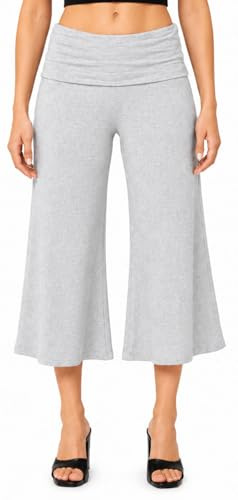 DVDVBOOM Gaucho Fold Over Capris Pants Women Wide Leg Low Rise High Elastic Yoga Flowy Summer Pants Streetwear