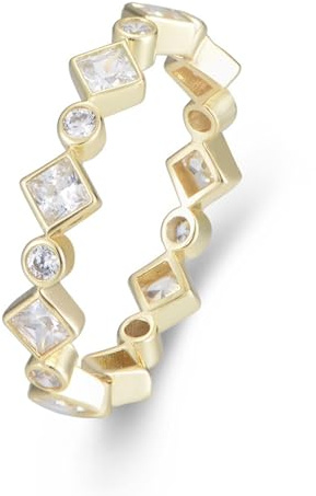 Dsnyu Moissanite Ring Weißgold, Wedding Ring Geometrisch 9K Weißgold Trauringe Verlobungsringe