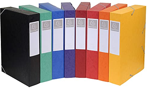 Exacompta 14000H 10er Pack Premium Sammelboxen mit Gummizug 40 mm breit aus extra starkem Colorspan-Karton mit Rückenschild für DIN A4 Archivbox Heftbox Dokumentenbox Zeichenbox farbig sortiert
